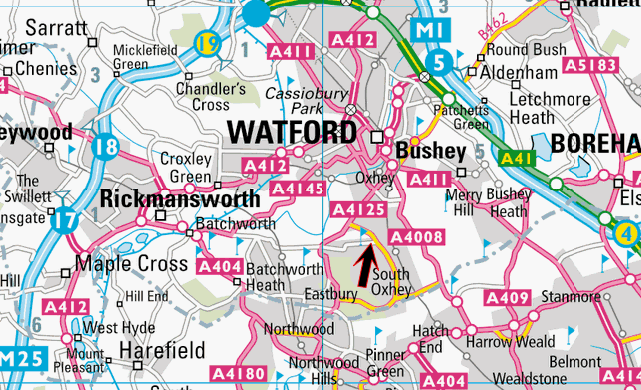 Location of Oxhey Park Golf Club in Hertfordshire 